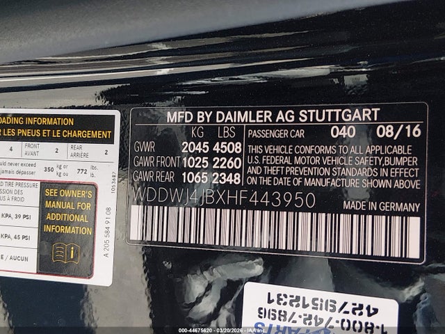 WDDWJ4JBXHF443950 Mercedes-Benz C 300