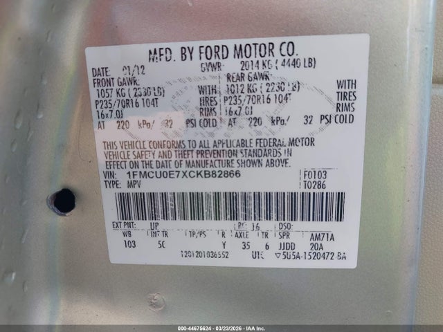 2012 FORD ESCAPE 1FMCU0E7XCKB82866 Photo 8