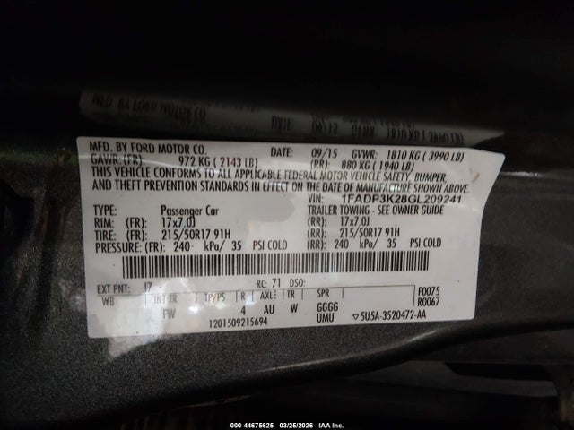 Ford FOCUS SE 2016 1FADP3K28GL209241 Image 9