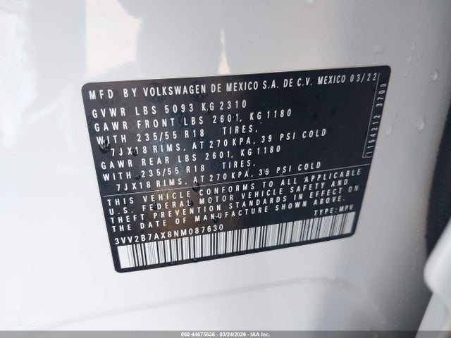 2022 VOLKSWAGEN TIGUAN 3VV2B7AX8NM087630 Photo 8