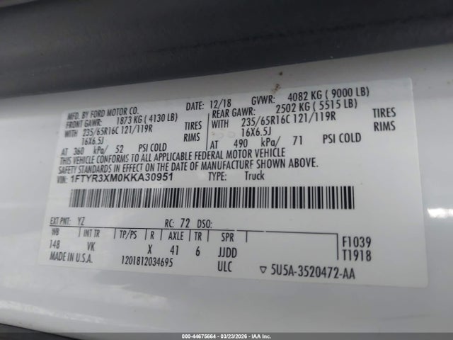 1FTYR3XM0KKA30951 Ford Transit-250