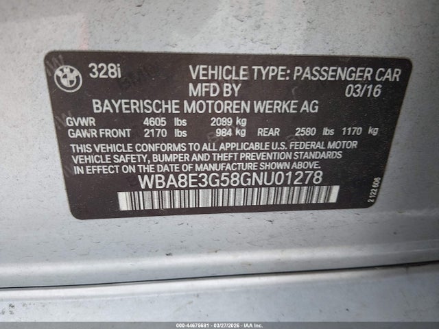 2016 BMW 328I WBA8E3G58GNU01278 Photo 8