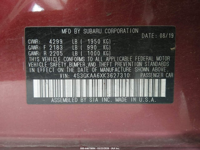4S3GKAA6XK3627310 Subaru Impreza 2.0i