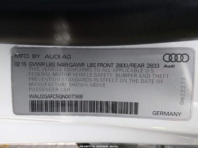 Продажа на аукционе авто 2016 Audi A7 3.0t Premium Plus, vin: WAU2GAFC5GN007368, номер лота: 44675710