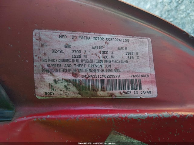 1991 MAZDA MX-5 MIATA JM1NA3511M0229279 Photo 8
