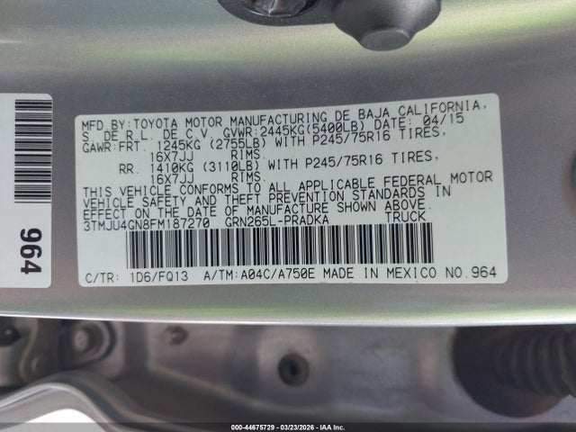 3TMJU4GN8FM187270 Toyota Tacoma Prerunner V6