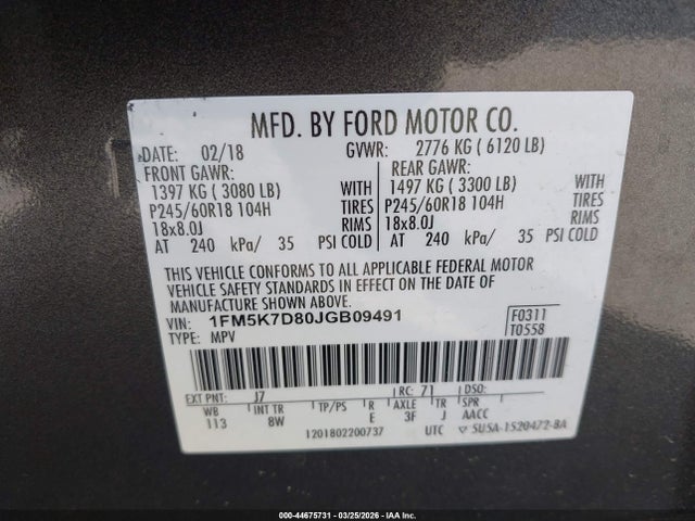 2018 FORD EXPLORER 1FM5K7D80JGB09491 Photo 8