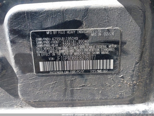 2014 Subaru Impreza 2.0i Premium მანქანა იყიდება აუქციონზე, vin: JF1GPAD66E8276177, აუქციონის ნომერი: 44675732