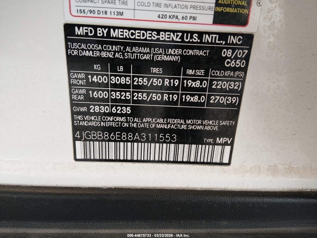 Auction sale of the 2008 Mercedes-benz Ml 350 4matic, vin: 4JGBB86E88A311553, lot number: 44675733