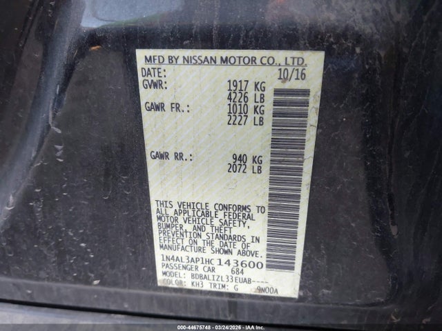 Nissan Altima 2.5 Sv 2017 1N4AL3AP1HC143600 Image 9