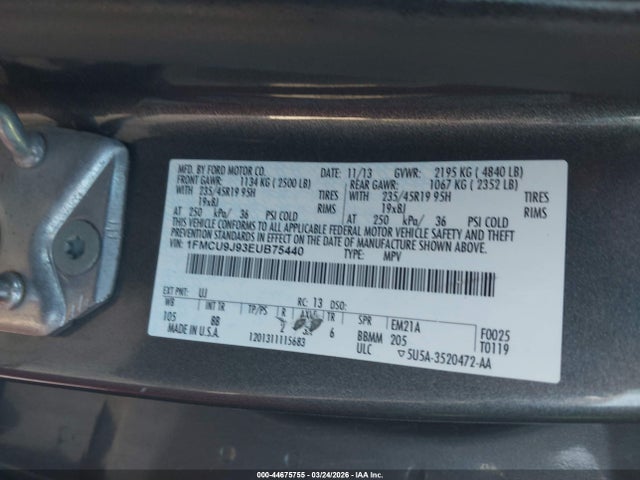 Aukcja sprzedaży 2014 Ford Escape Titanium, vin: 1FMCU9J93EUB75440, numer aukcji: 44675755