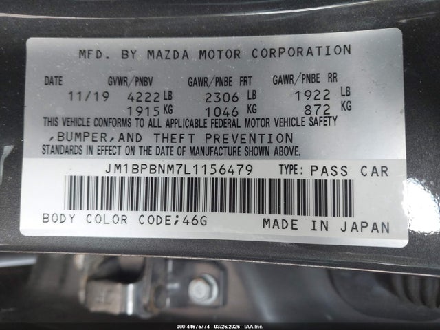 Aukcja sprzedaży 2020 Mazda Mazda3 Premium Package, vin: JM1BPBNM7L1156479, numer aukcji: 44675774