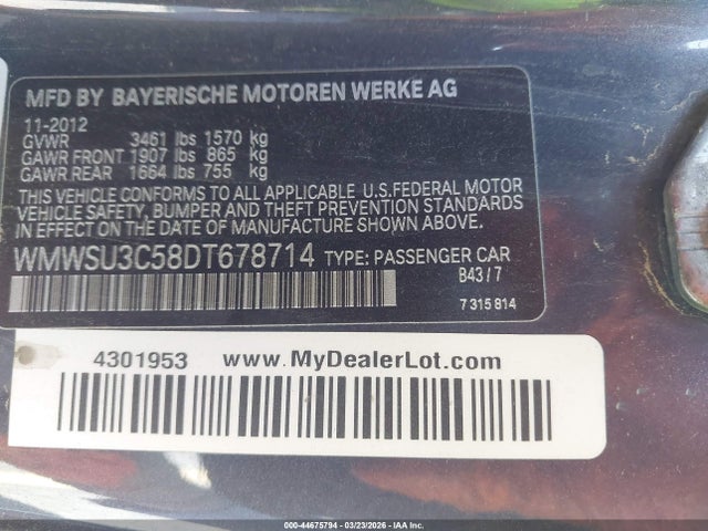 2013 MINI HARDTOP WMWSU3C58DT678714 Photo 8