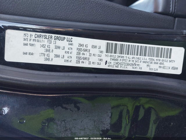 2013 Dodge Durango Crew მანქანა იყიდება აუქციონზე, vin: 1C4RDHDG7DC664284, აუქციონის ნომერი: 44675837