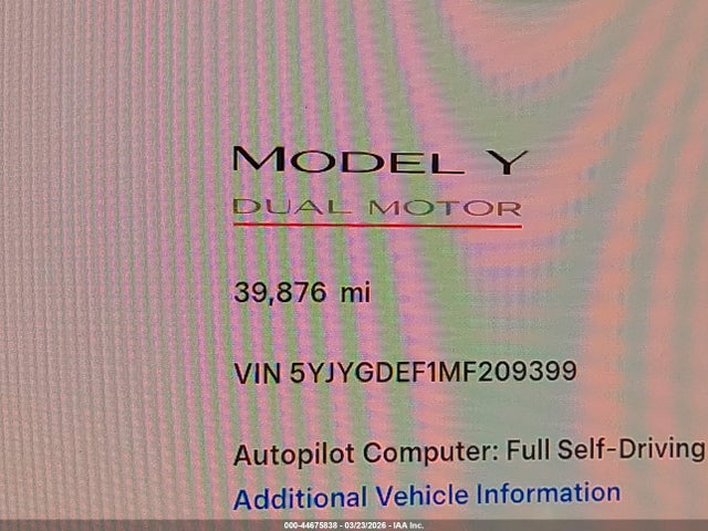 44675838 :رقم المزاد ، 5YJYGDEF1MF209399 vin ، 2021 Tesla Model Y Performance Dual Motor All-wheel Drive مزاد بيع