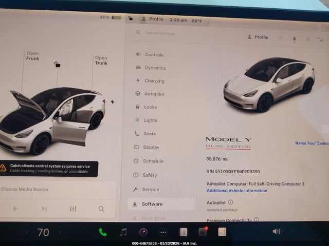 44675838 :رقم المزاد ، 5YJYGDEF1MF209399 vin ، 2021 Tesla Model Y Performance Dual Motor All-wheel Drive مزاد بيع
