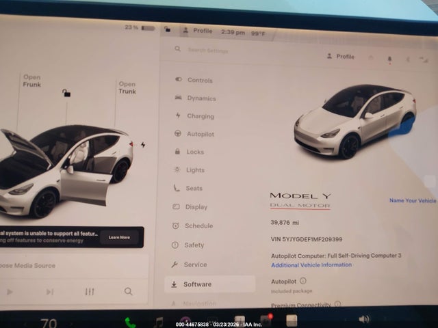 44675838 :رقم المزاد ، 5YJYGDEF1MF209399 vin ، 2021 Tesla Model Y Performance Dual Motor All-wheel Drive مزاد بيع