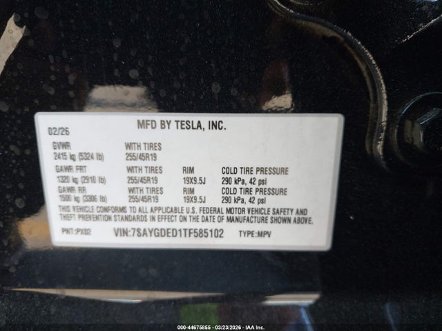 Aukcja sprzedaży 2026 Tesla Model Y Premium Rear-wheel Drive/standard Rear-wheel Drive, vin: 7SAYGDED1TF585102, numer aukcji: 44675855