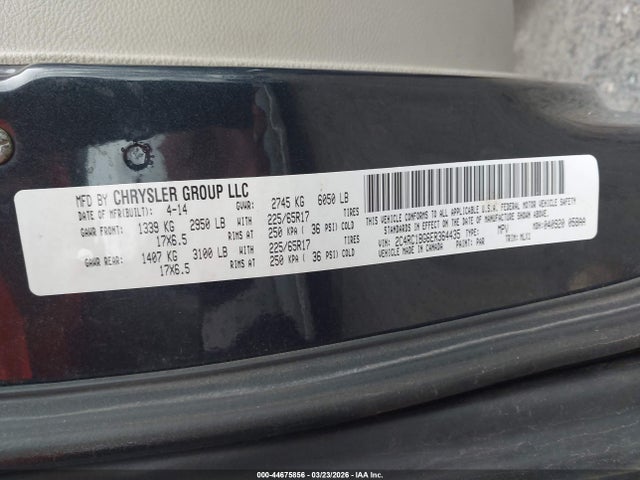 2014 Chrysler Town & Country Touring მანქანა იყიდება აუქციონზე, vin: 2C4RC1BG6ER364435, აუქციონის ნომერი: 44675856