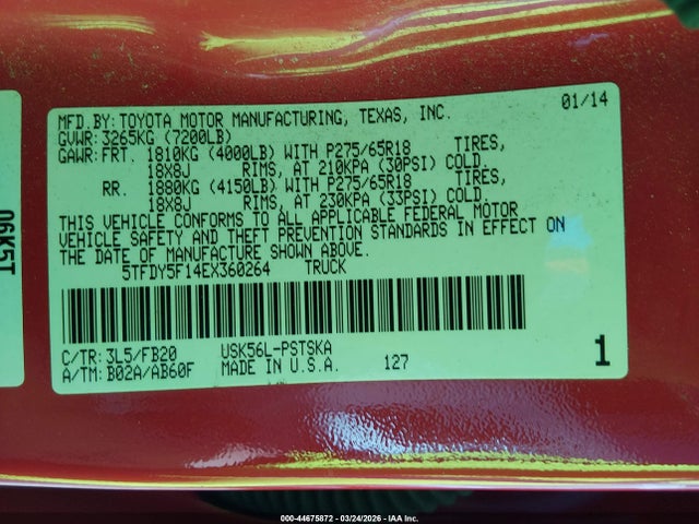 2014 TOYOTA TUNDRA 5TFDY5F14EX360264 Photo 8