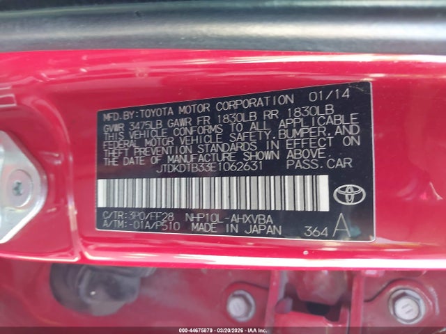 Toyota Prius C Two 2014 JTDKDTB33E1062631 Image 9