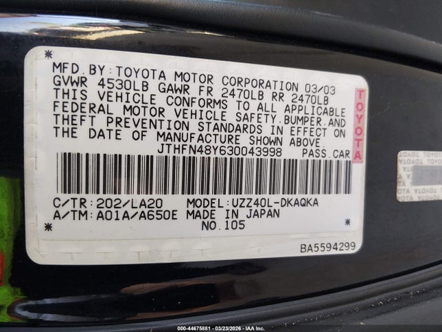 2003 LEXUS SC 430 JTHFN48Y630043998 Photo 8