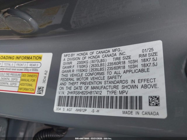 2HKRS6H82SH817412 Honda Cr-v Hybrid Sport-l