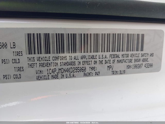 Auction sale of the 2019 Jeep Cherokee Limited 4x4, vin: 1C4PJMDN4KD295060, lot number: 44675892