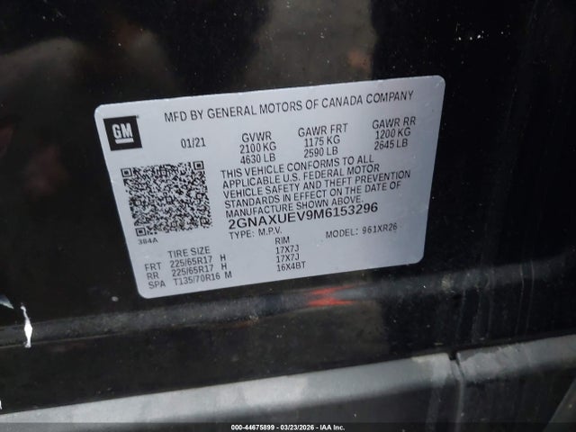 2021 Chevrolet Equinox Awd Lt მანქანა იყიდება აუქციონზე, vin: 2GNAXUEV9M6153296, აუქციონის ნომერი: 44675899