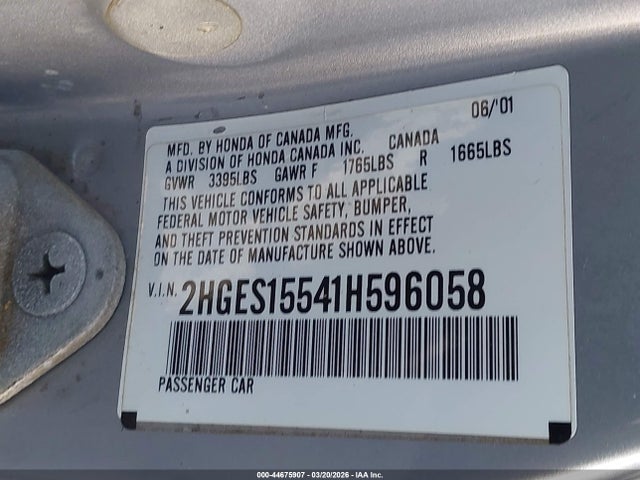 2001 HONDA CIVIC 2HGES15541H596058 Photo 8