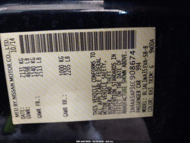 Nissan Maxima 3.5 Sv 2014 1N4AA5AP3EC908674 Image 9