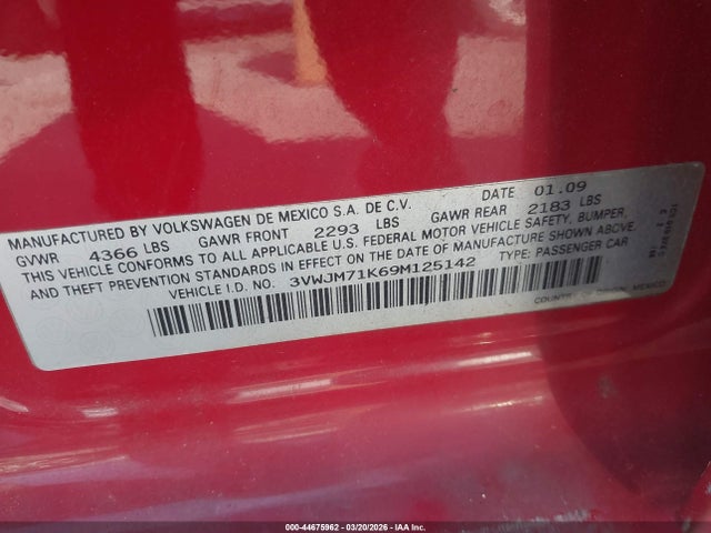 Продаж на аукціоні авто 2009 Volkswagen Jetta S, vin: 3VWJM71K69M125142, номер лоту: 44675962