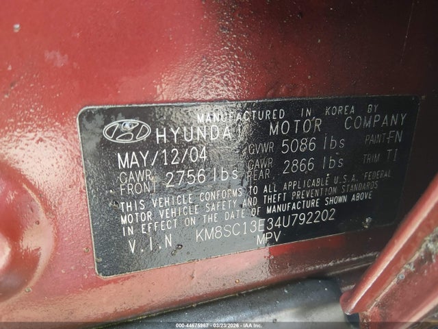 2004 HYUNDAI SANTA FE KM8SC13E34U792202 Photo 8