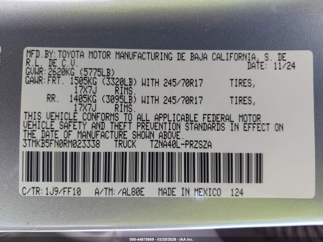 Toyota Tacoma Sr5 2024 3TMKB5FN0RM023338 Image 9