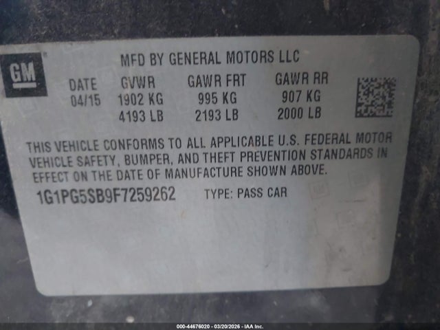 1G1PG5SB9F7259262 Chevrolet CRUZE LTZ