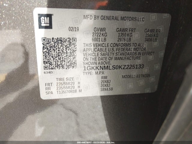 Продажа на аукционе авто 2019 Gmc Acadia Slt-1, vin: 1GKKNMLS0KZ225133, номер лота: 44676052