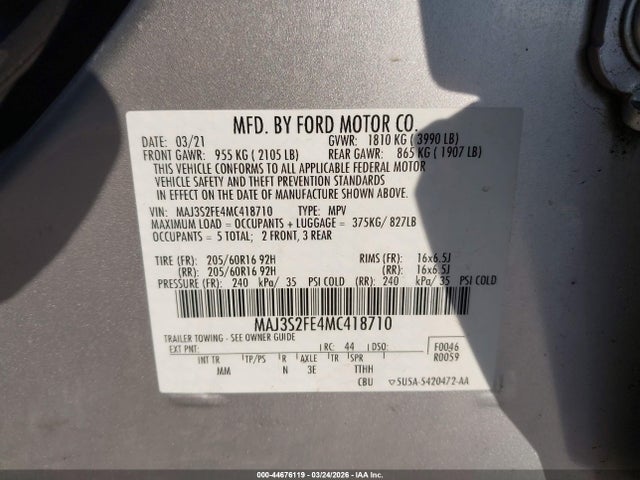 2021 FORD ECOSPORT MAJ3S2FE4MC418710 Photo 8