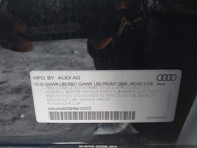 2017 Audi A8 L 3.0t მანქანა იყიდება აუქციონზე, vin: WAU44AFD6HN010372, აუქციონის ნომერი: 44676150