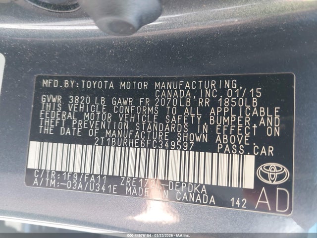 Продажа на аукционе авто 2015 Toyota Corolla L, vin: 2T1BURHE6FC349597, номер лота: 44676154