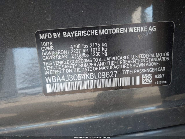 Aukcja sprzedaży 2019 Bmw 430i Gran Coupe Xdrive, vin: WBA4J3C54KBL09627, numer aukcji: 44676156