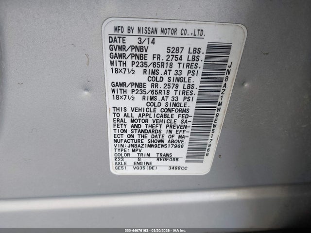 JN8AZ1MW9EW517966 Nissan MURANO S