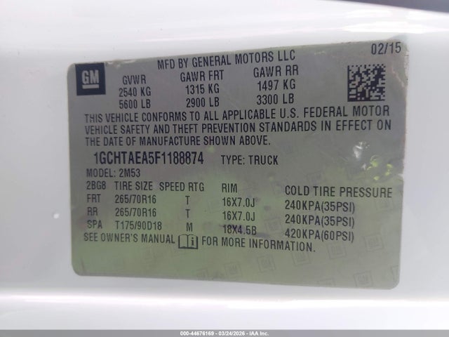 Продажа на аукционе авто 2015 Chevrolet Colorado Wt, vin: 1GCHTAEA5F1188874, номер лота: 44676169