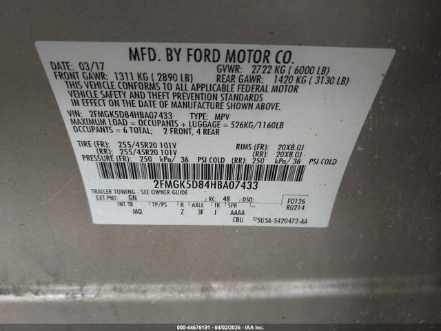 Ford Flex Limited 2017 2FMGK5D84HBA07433 Image 9
