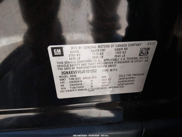 Продаж на аукціоні авто 2018 Chevrolet Equinox Premier, vin: 2GNAXVEV5J6101262, номер лоту: 44676284