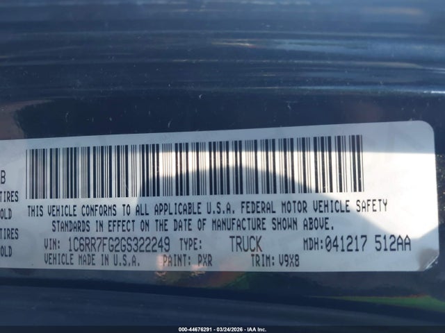 44676291 :رقم المزاد ، 1C6RR7FG2GS322249 vin ، 2016 Ram 1500 Express مزاد بيع
