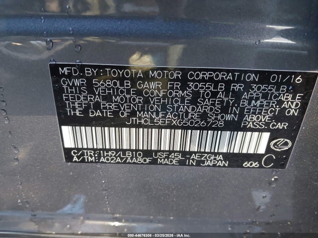 Aukcja sprzedaży 2016 Lexus Ls 460, vin: JTHCL5EFXG5026728, numer aukcji: 44676308