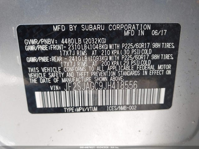 44676321 :رقم المزاد ، JF2SJAGC9JH418556 vin ، 2018 Subaru Forester 2.5i Premium مزاد بيع