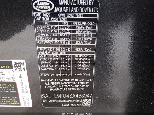 SAL1L9FU4SA463047 Land Rover Range Rover Sport P400 Dynamic Se