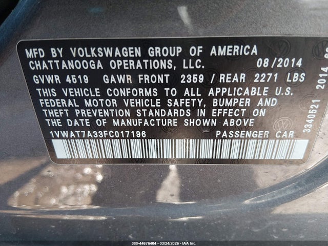 2015 VOLKSWAGEN PASSAT 1VWAT7A33FC017196 Photo 8