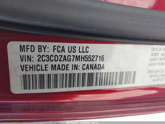 2021 Dodge Challenger Sxt მანქანა იყიდება აუქციონზე, vin: 2C3CDZAG7MH552716, აუქციონის ნომერი: 44676422